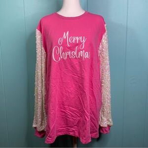 Layerz Clothing XL Pink Witt’s End Merry Christmas Embroidery Sequin Long Sleeve